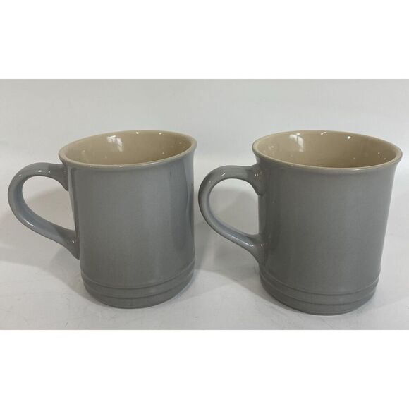Le Creuset Coffee Tea Mug Gray Ceramic 4” Taupe Interior Set Of (2) - Picture 6 of 8